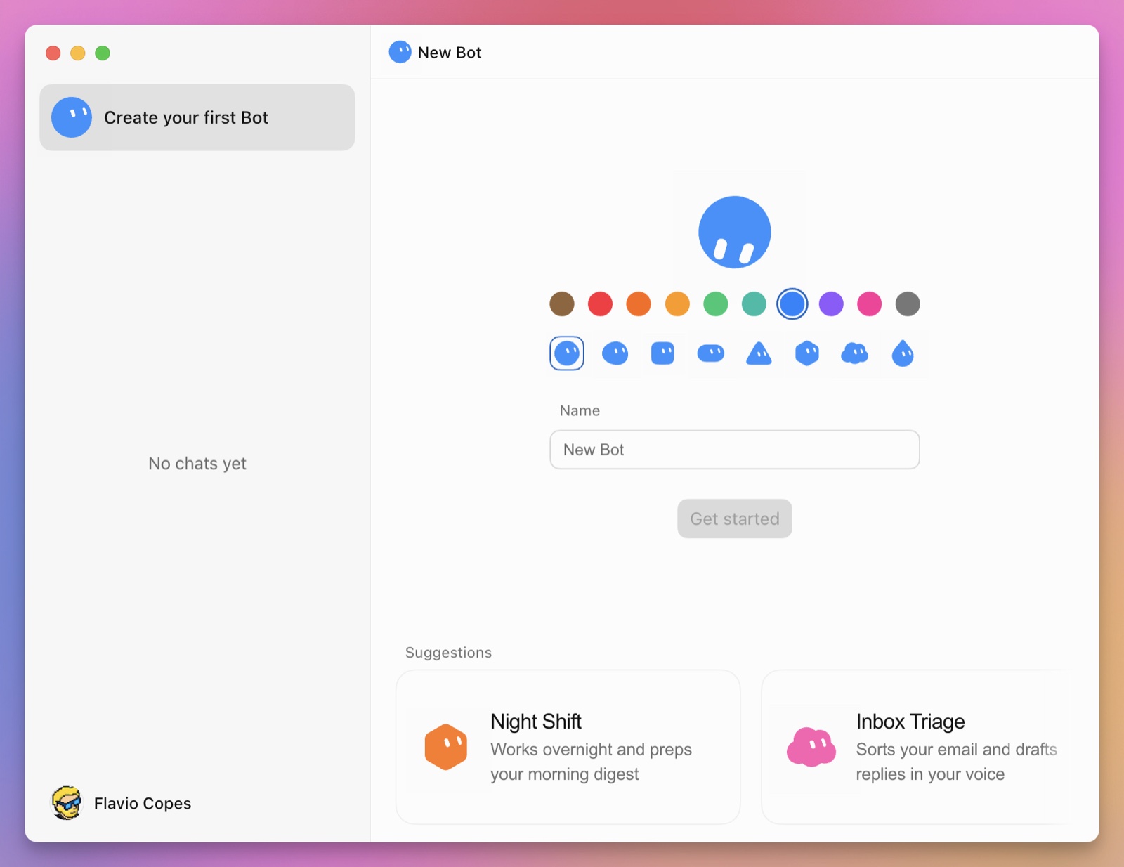 Grok Bot setup interface showing bot creation and suggested assistant roles