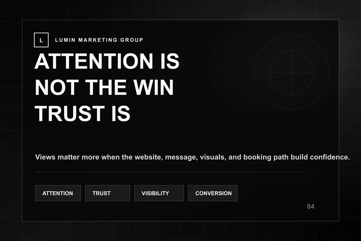 Abstract cinematic brand presence scene representing attention becoming customer trust.