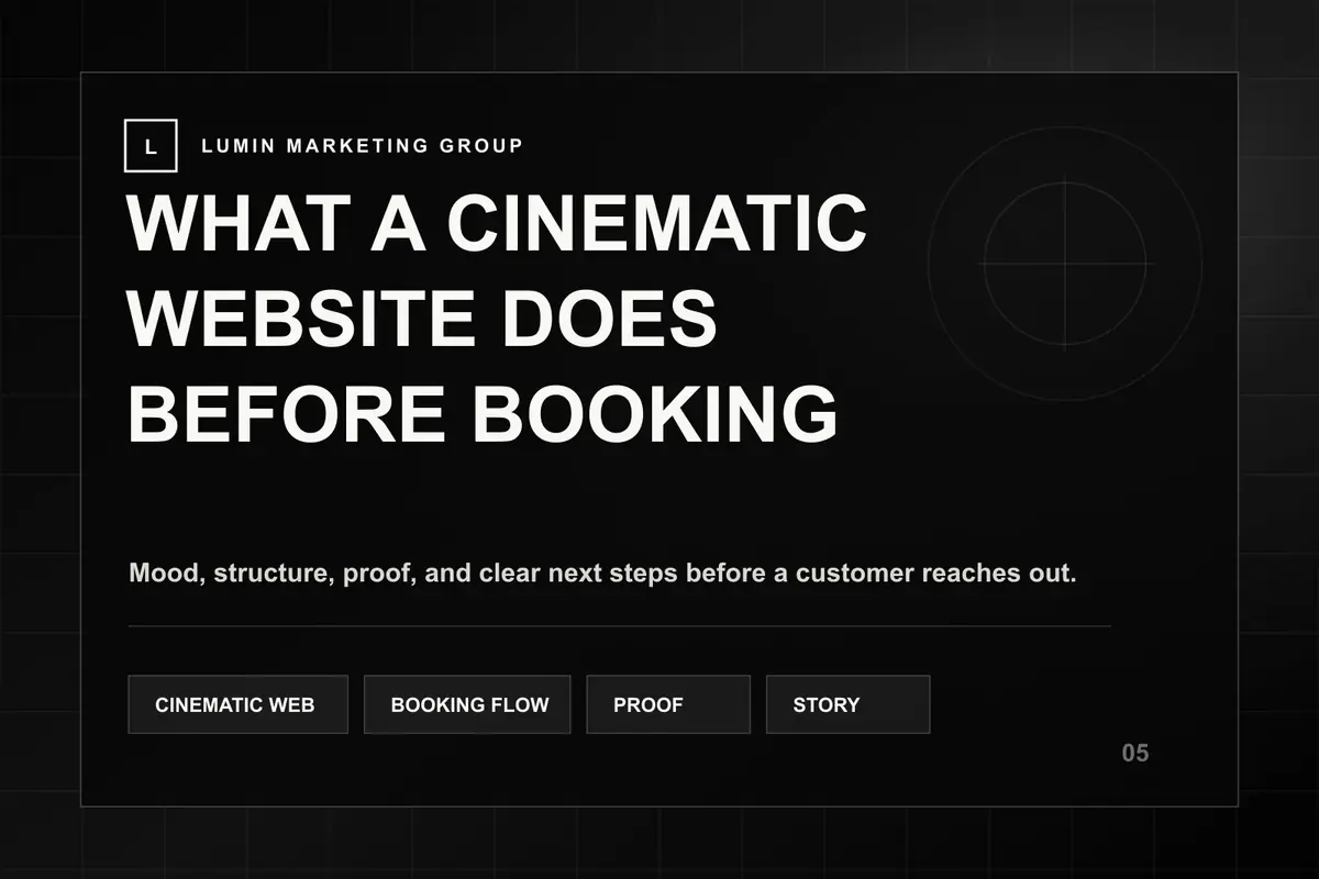 Cinematic website layout concept showing premium visuals and a clear booking path.